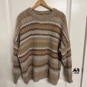 American Eagle Neutral Striped Oversized Sweater - M